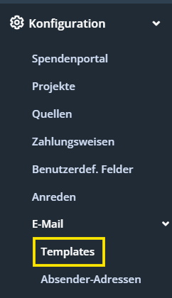 Screenshot der Menüleiste im Account.