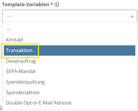 Screenshot der Ansicht, wo man die Template-Variablen auswählen kann.