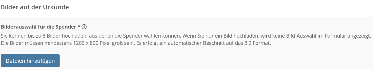 Screenshot vom Upload der Bilder für die Geschenkspende