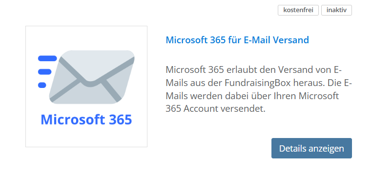 Screenshot des Store Eintrages für die Microsoft 345 Anbindung.