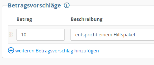 Screenshot mit Beispielen wie ein Betragsvorschlag angelegt werden kann.