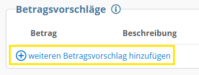 Screenshot mit dem Bereich "Betragsvorschläge"