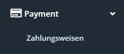 Screenshot mit dem Menüeinträgen Payment und Zahlungsweisen.