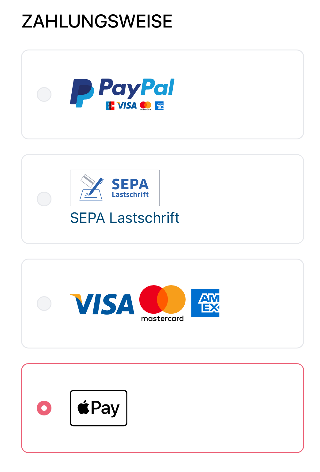 Screenshot der Zahlungsweisen im Spendenformular