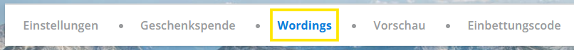 Screenshot des Menüs mit dem Punkt Wordings