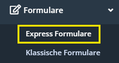Screenshot des Menüpunkts Express Formulare