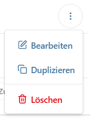 Aktionsmenü eines Expressformulars mit den Optionen Bearbeiten und Löschen