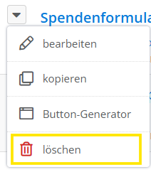 Screenshot des Menüpunks löschen