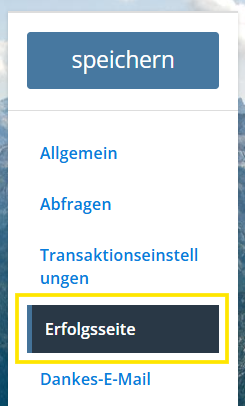 Screenshot des Menüpunkts Erfolgsseite