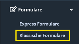 Screenshot des Menüpunkts Klassische Formulare