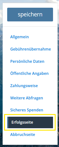 Screenshot des Menüpunkts Erfolgsseite