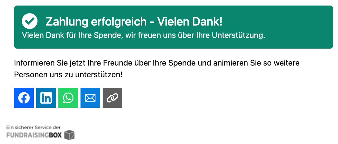 Screenshot einer automatischen Erfolgsseite.