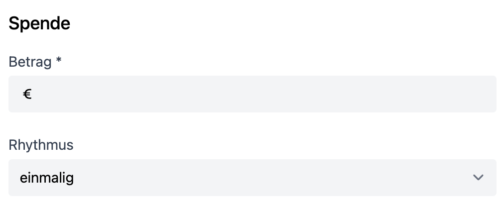 Screenshot: Klassisches Spendenformular mit freiem Betragsfeld und Auswahl des Spendenrhythmus