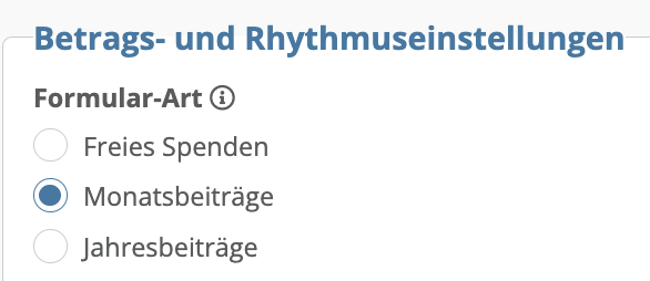 Screenshot der Betrags- und Rhythmuseinstellungen im Formular