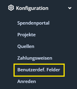 Screenshot des Menüpunkts Benutzerdefinierte Felder
