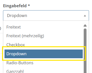 Screenshot der Auswahl "Dropdown"
