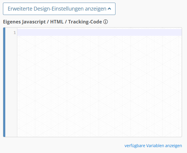 Screenshot des Feldes zum einfügen des eigenen Javacsripts/HTML/Tracking-Code