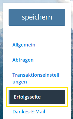 Screenshot des Menüpunkts Erfolgsseite