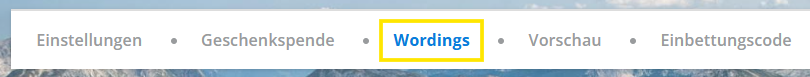 Screenshot des Menüpunkts Wordings