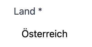 Screenshot: Im Formular ist "Österreich" als fest vorgegebenes Land ausgewählt.