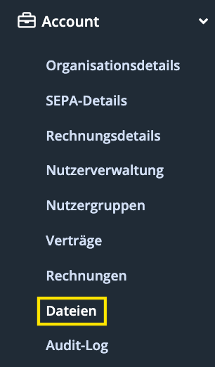 Screenshot des Menüpunkts Dateien