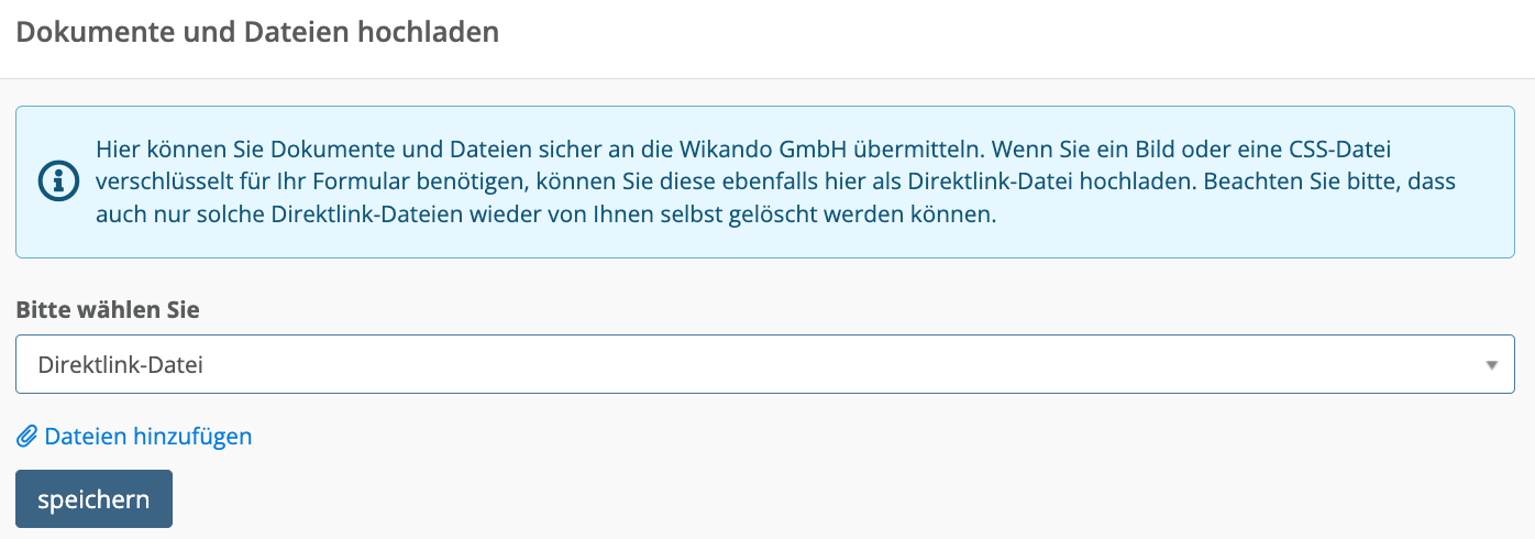 Screenshot der Upload-Maske für Dokumente und Dateien
