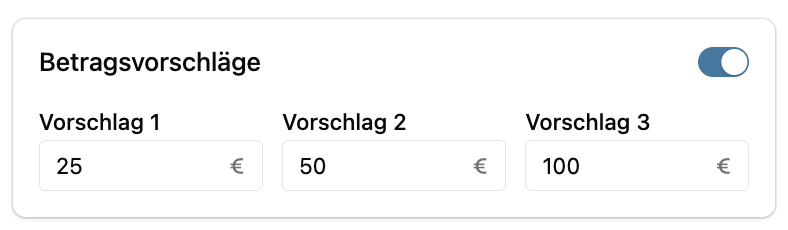 Screenshot: Einstellungen mit aktivierten Betragsvorschlägen.