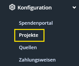 Screenshot des Menüpunkts Projekte