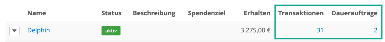 Screenshot der Projekte-Übersicht