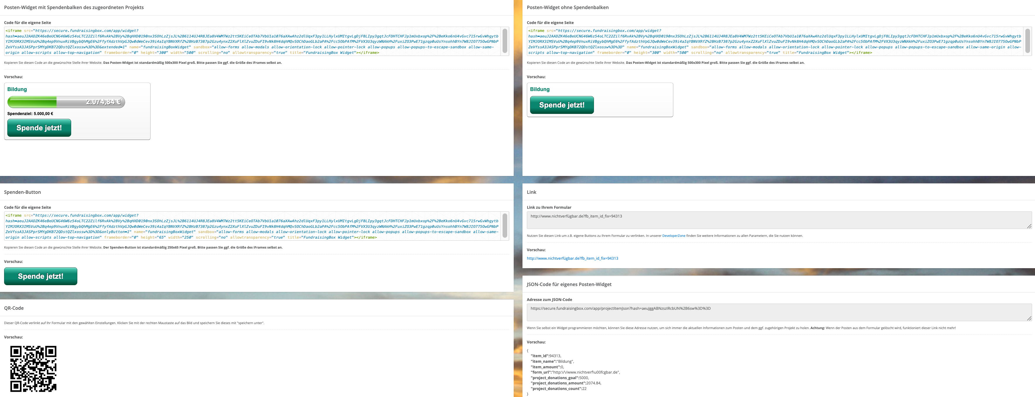 Screenshot: Übersicht der generierten Verlinkungsarten