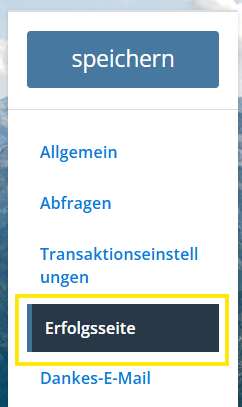 Screenshot des Menüpunkts Erfolgsseite