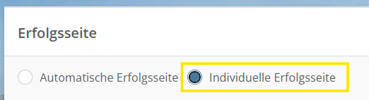 Screenshot mit der Konfiguration für die Individuelle Erfolgsseite