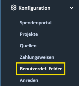 Screenshot des Menüpunkts Benutzerdefinierte Felder