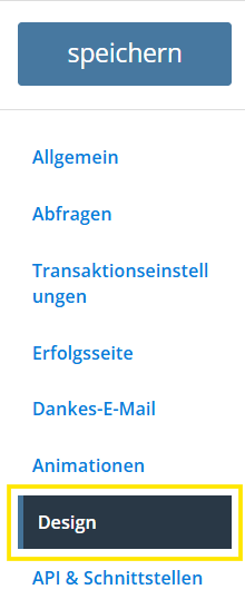 Screenshot des Menüpunktes Design