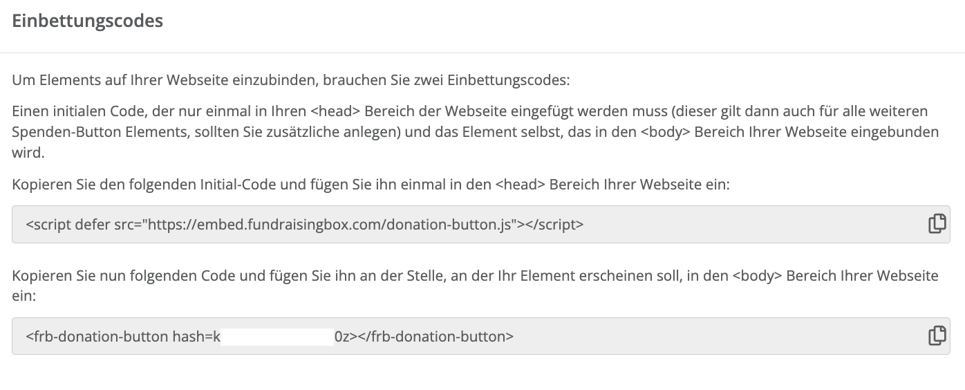 Einbettungscodes eines Elements