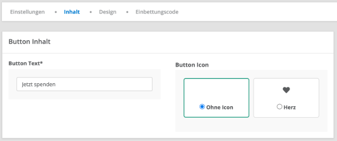Inhaltseinstellungen eines Spendenbuttons
