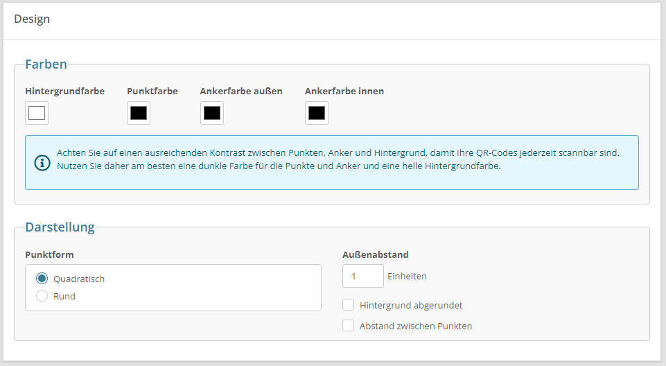 Design-Einstellungen eines QR-Codes