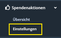 Navigation zu Spendenaktionen und Einstellungen