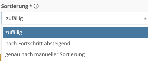 Screenshot der Sortierungsoptionen