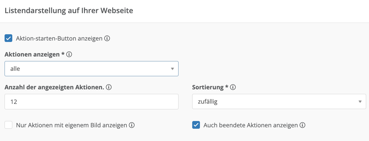 Screenshot der Einstellungsmöglichkeiten der Listendarstellung auf Deiner Website