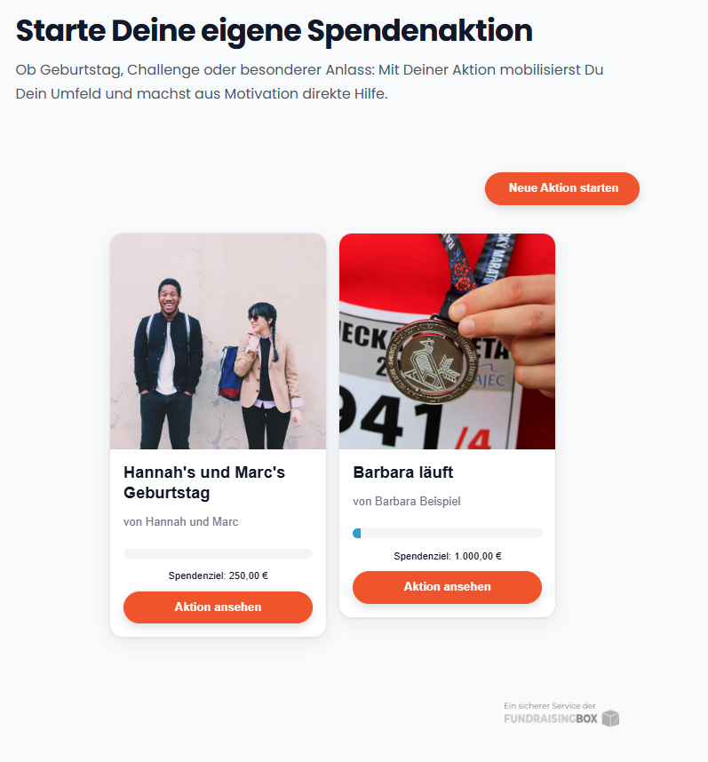 Beispiel eines eingebetteten Spendenaktions-Tools auf einer Website
