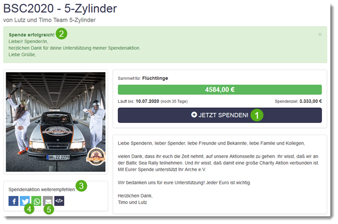Wordings auf der Spendenaktionsseite