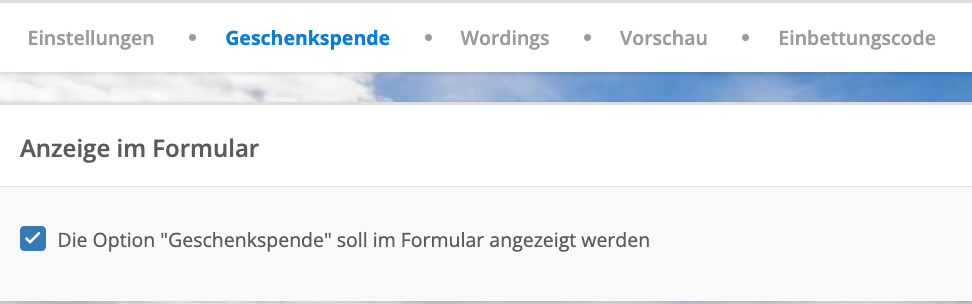 Screenshot von der Einstellung im Formular.