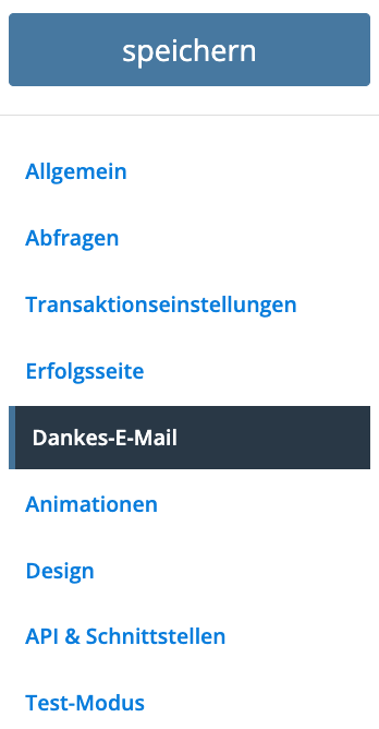 Screenshot von dem Scrollweg zur Dankes-E-Mail-Einstellung im Formular.