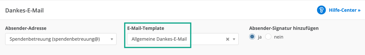 Screenshot von einer Dankes-E-Mail-Einstellung.
