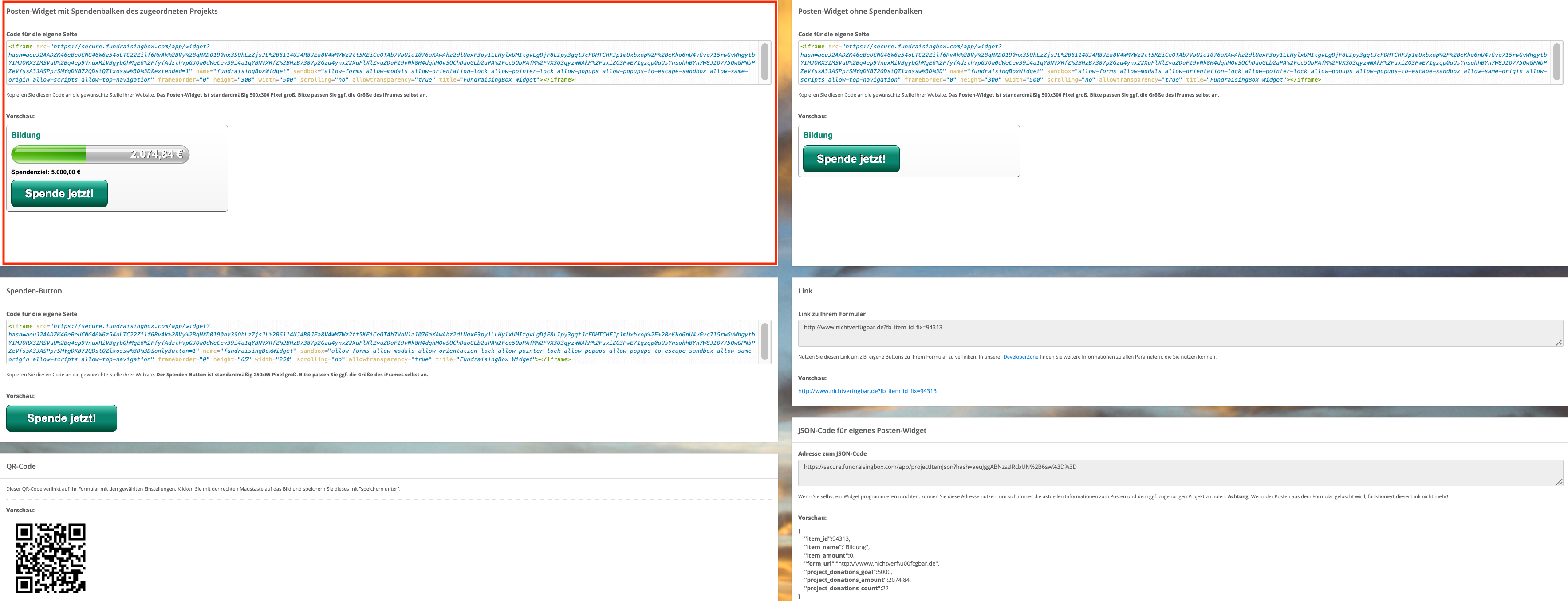 Screenshot: Übersicht der generierten Verlinkungsarten