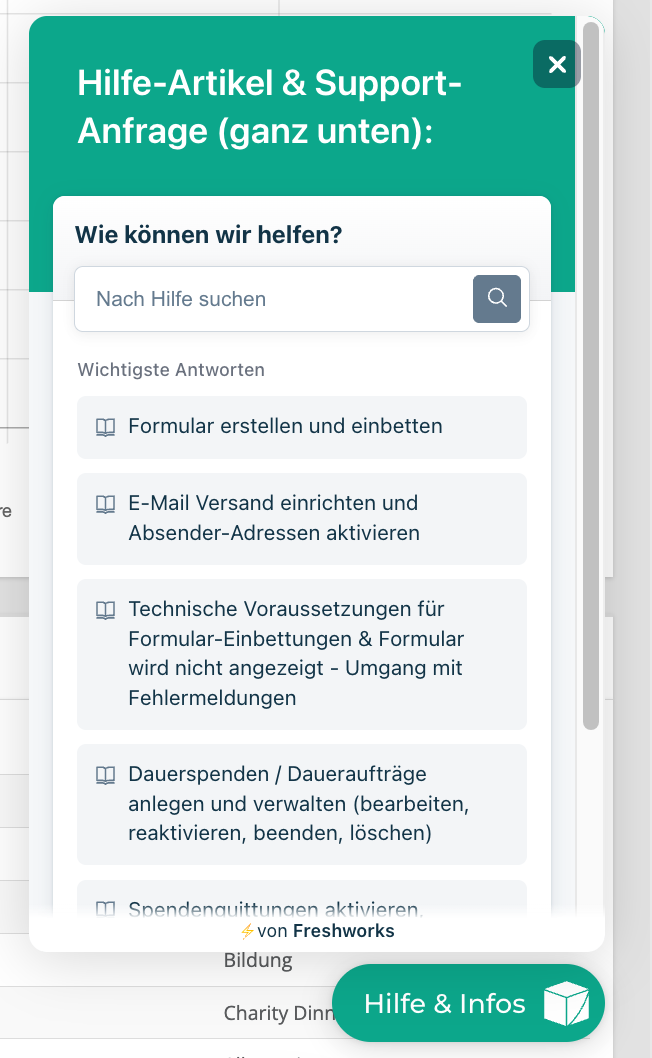 Screenshot: Hilfe-Artikel-Übersicht