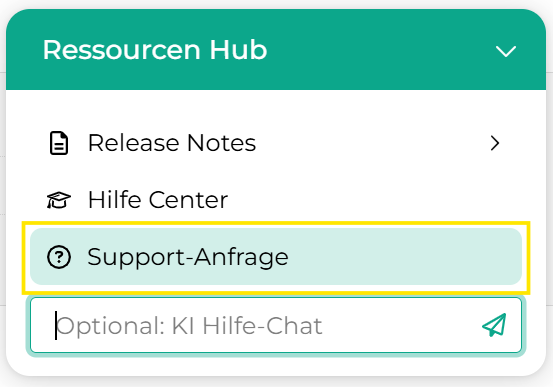 Screenshot des Buttons für die Support-Anfrage