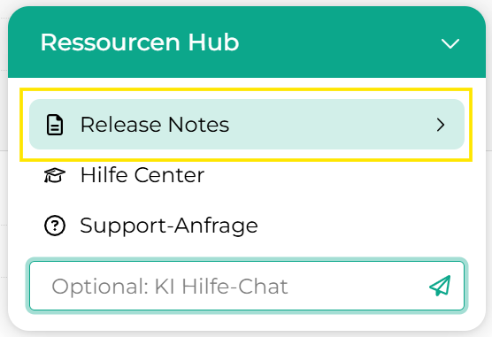 Screenshot des Buttons für die Release Notes