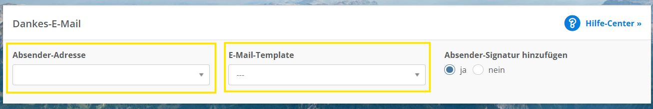 Screenshot der Einstellungsmöglichkeiten für die Dankes-E-Mail